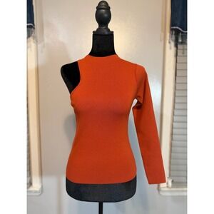 ZARA Orange Y2K One Shoulder Asymmetrical Knit Top Long Sleeve Minimalist Chic S